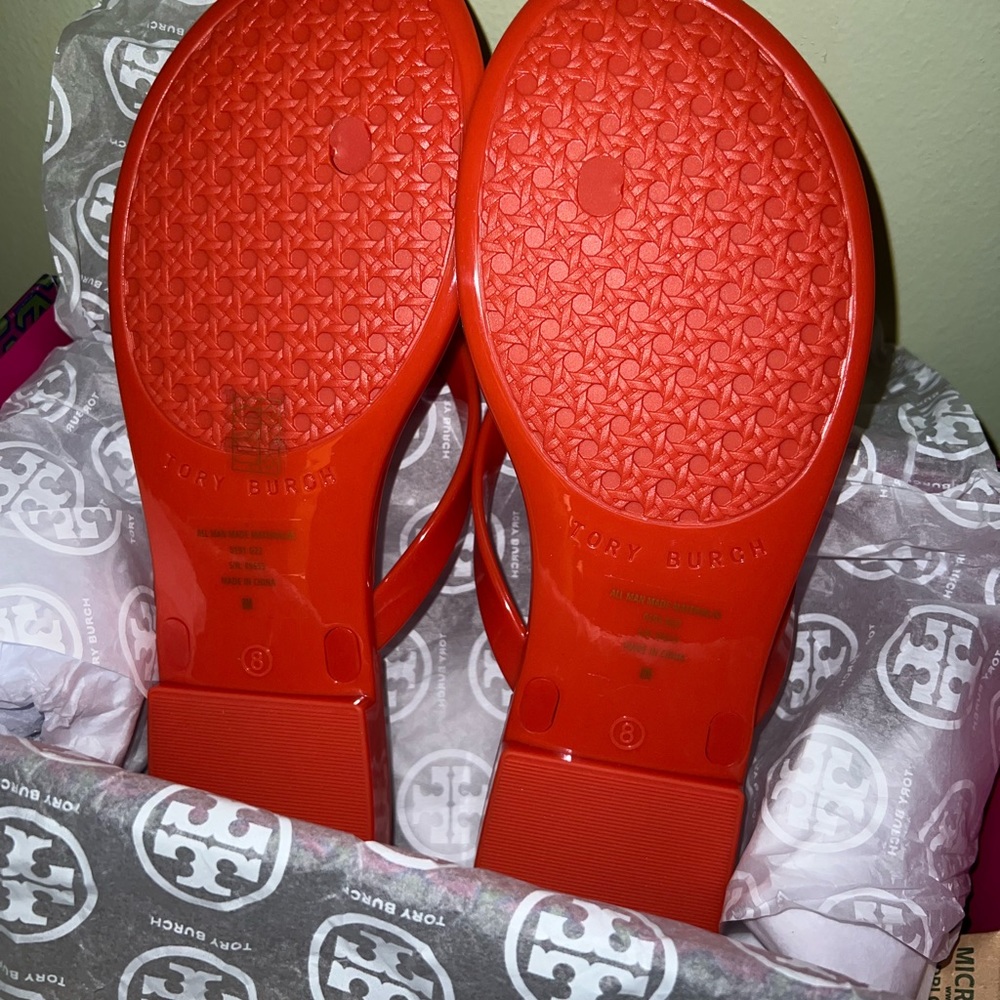Tory Burch Studded Jelly Thong Sandals brand new. Bright Orange. - Picture 4 of 5